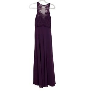 Bari Jay Purple Eggplant Lace‎ Halter Floor Length Formal Gown Women's Size 6